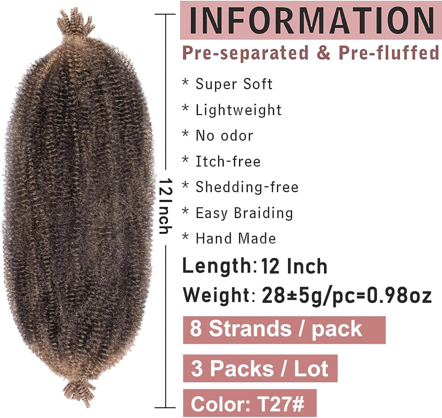 Xtrend - extensions cheveux afro souples 30,5cm - pré-séparées, vanille, T27#, rouge cuivré