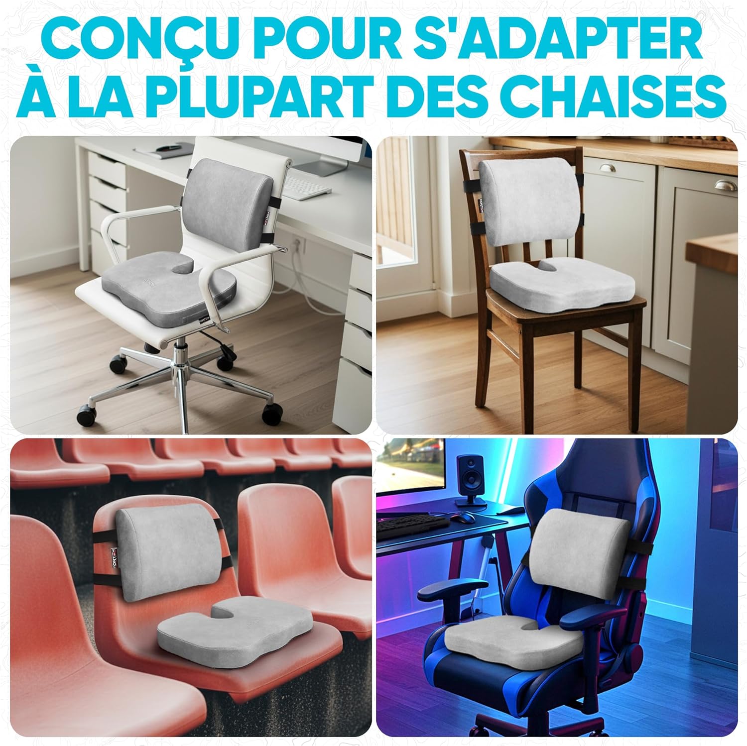 FORTEM - coussin lombaire/assise mémoire forme - soutien dos - antidérapant