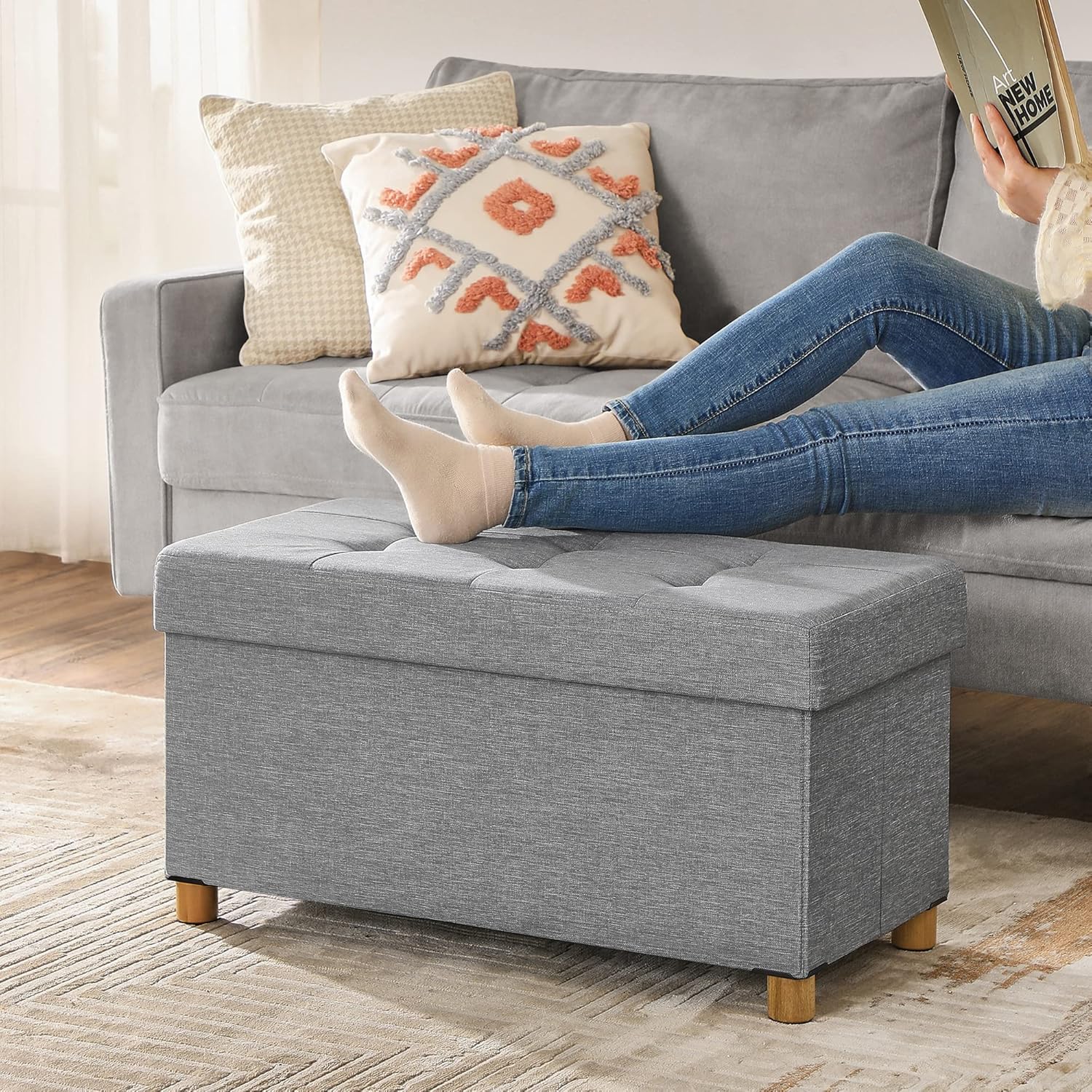 SONGMICS - pouf pliable LSF16GYX - 38x76x40 cm - capacité 300kg, rangement