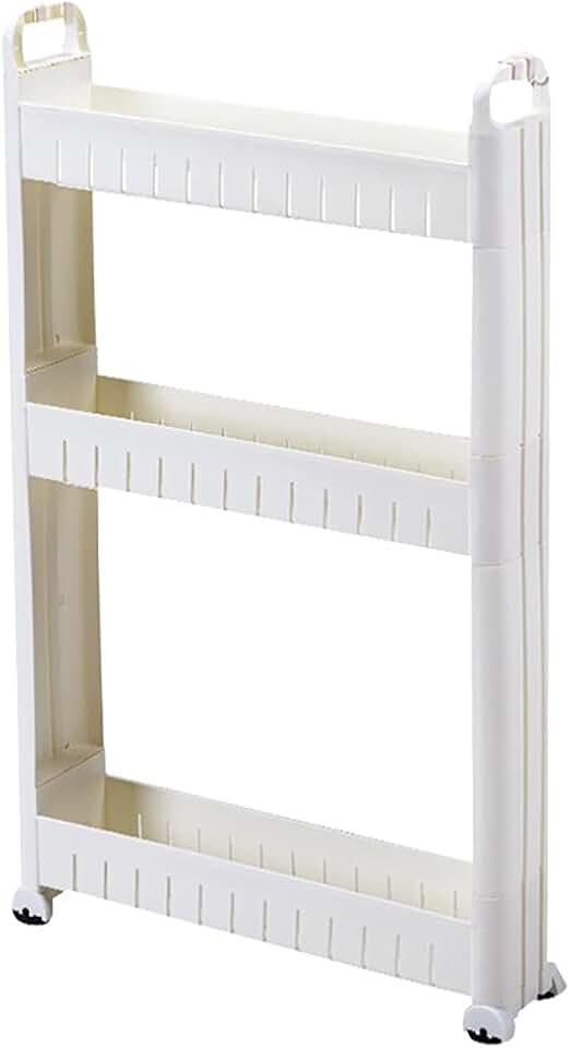 Chariot de rangement - 3 niveaux - plastique, 10 cm large, blanc, mobile