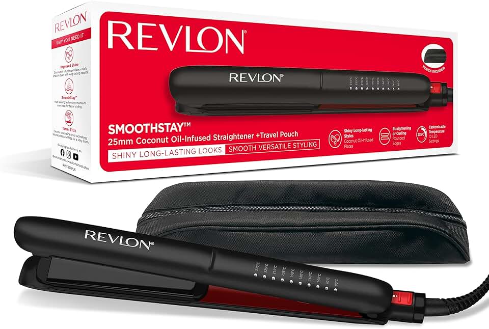 Revlon - SmoothStay 25mm - plaques céramique, huile coco, pochette voyage, température réglable - RVST2211P
