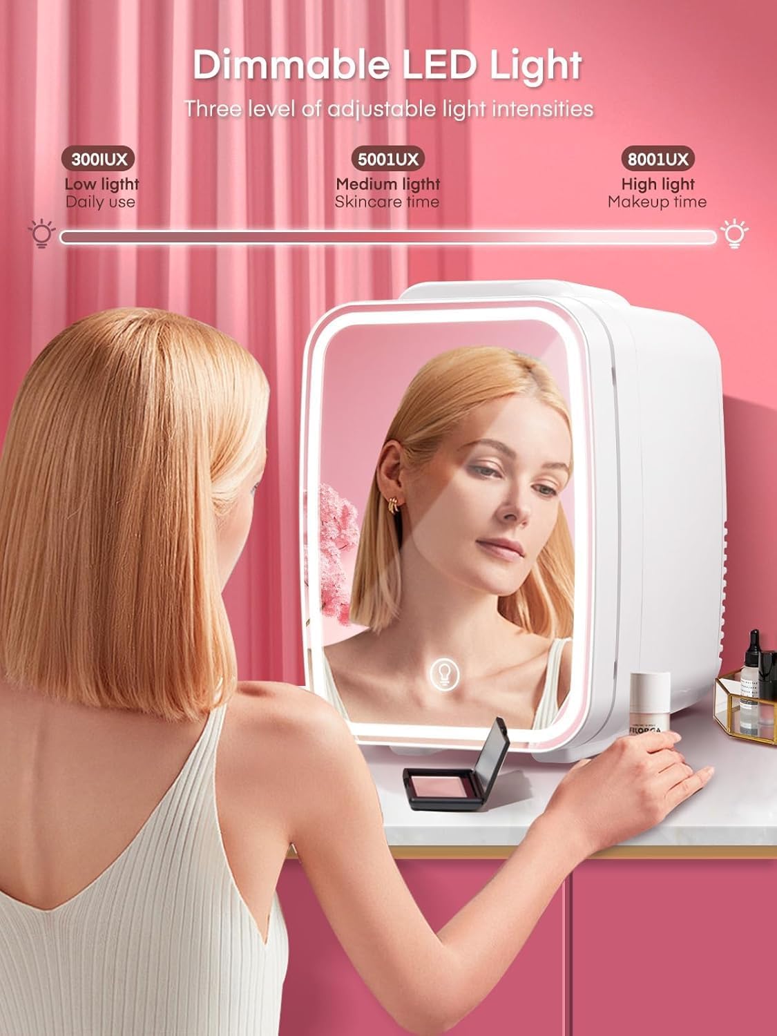 FOHERE - mini frigo 5L - miroir LED - chaud/froid, portable, blanc