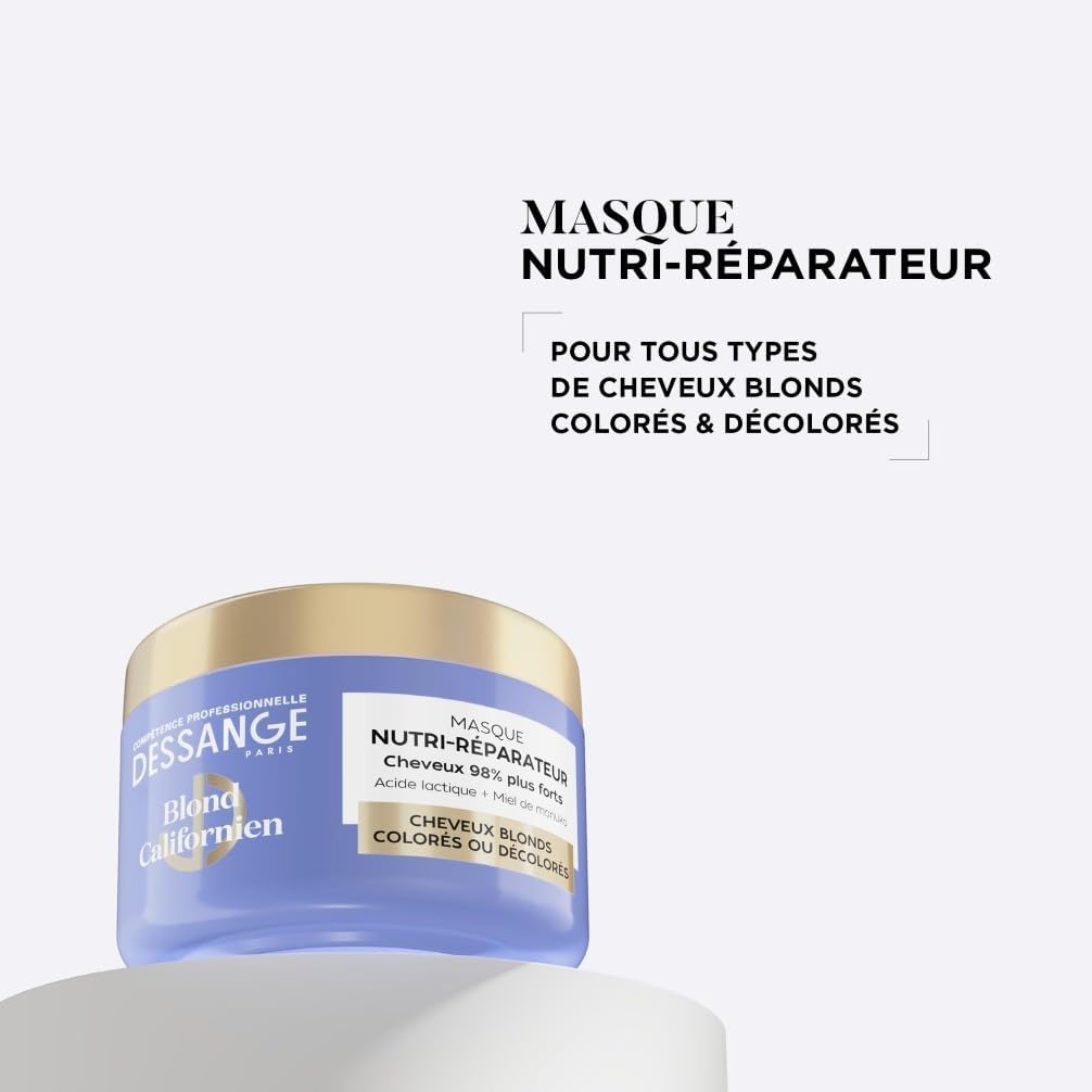 Dessange - Masque Nutri-Réparateur Blond Californien 280ml - Acide lactique, miel de manuka, nourrit et protège