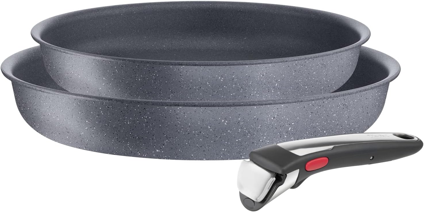 Tefal Ingenio Natural On - 2 poêles + poignée - induction, antiadhésif, empilables, lavable, Fabriqué en France - L76693