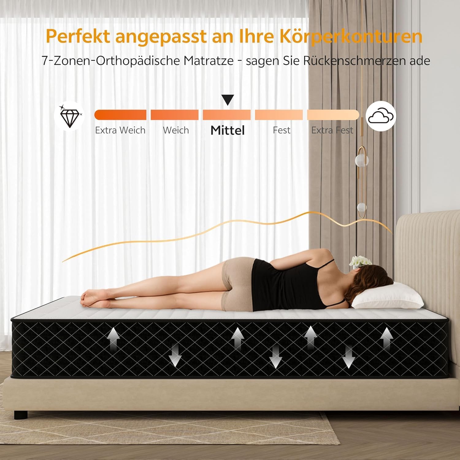 PurrJoys - matelas 160x200 cm - ressorts ensachés, 7 zones, 25 cm, H3/H4, Oeko-TEX