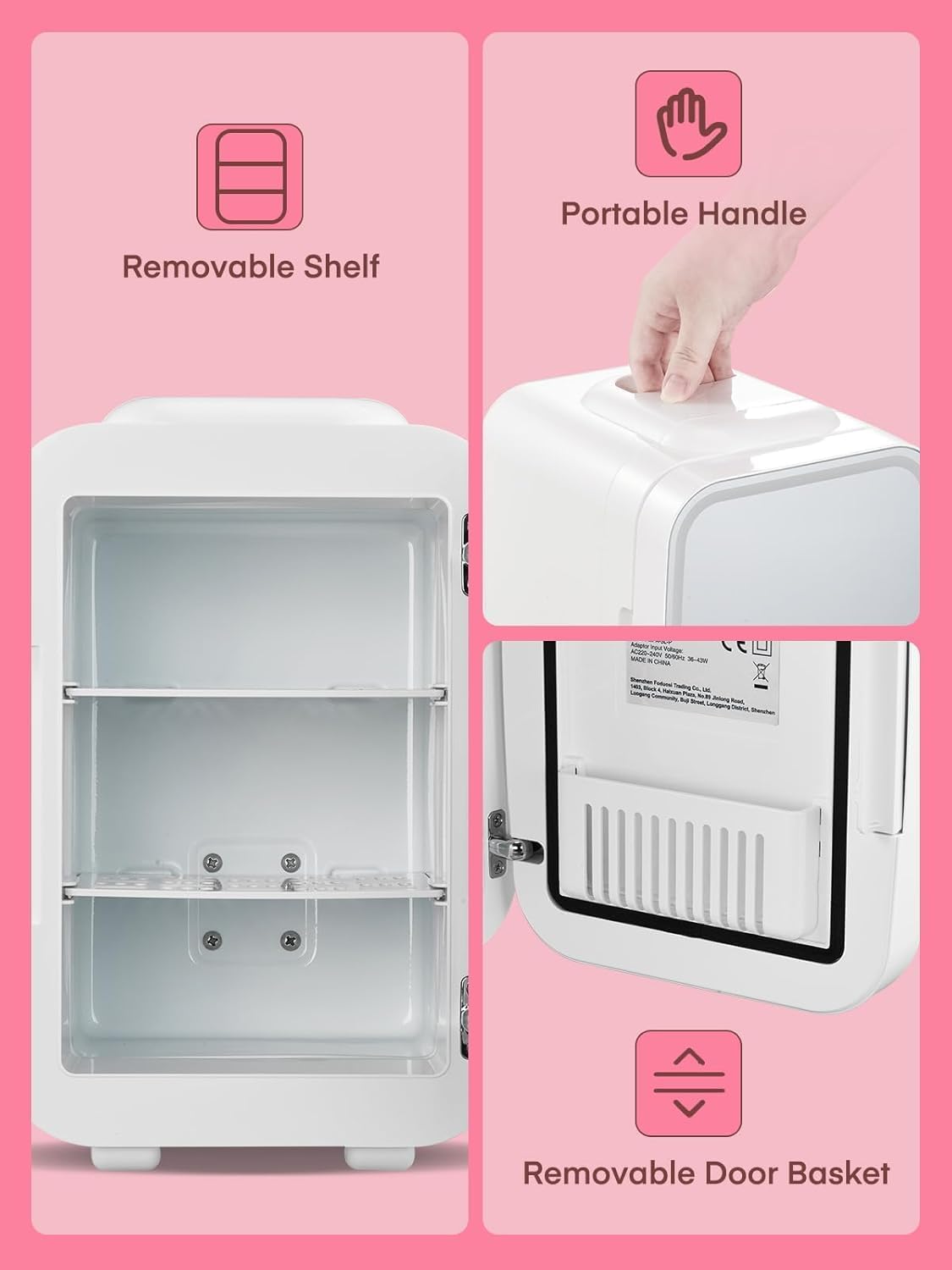 FOHERE - mini frigo 5L - miroir LED - chaud/froid, portable, blanc