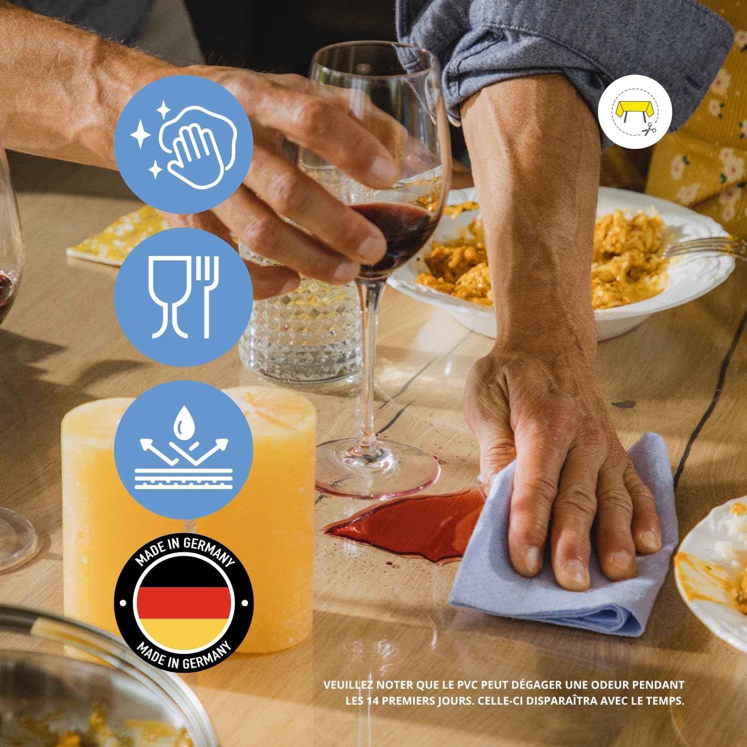 Nappe transparente ronde 115 cm, 3mm, anti-tache, lavable