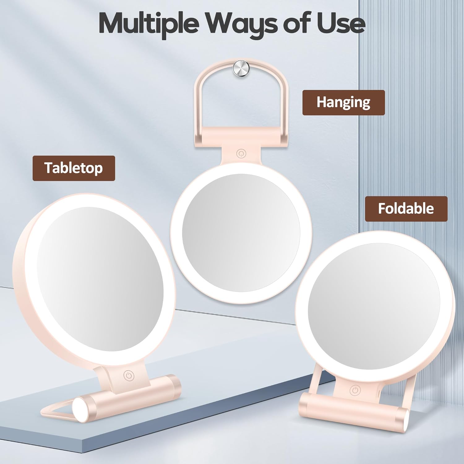 Miroir de maquillage pliable, grossissant 1X/30X, lumineux, 2000mAh