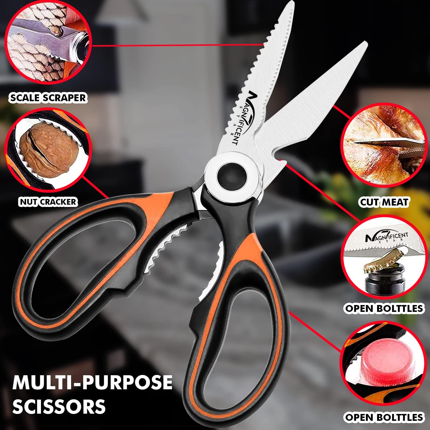 Ciseaux de cuisine - multifonctions, prise douce, housse de sécurité