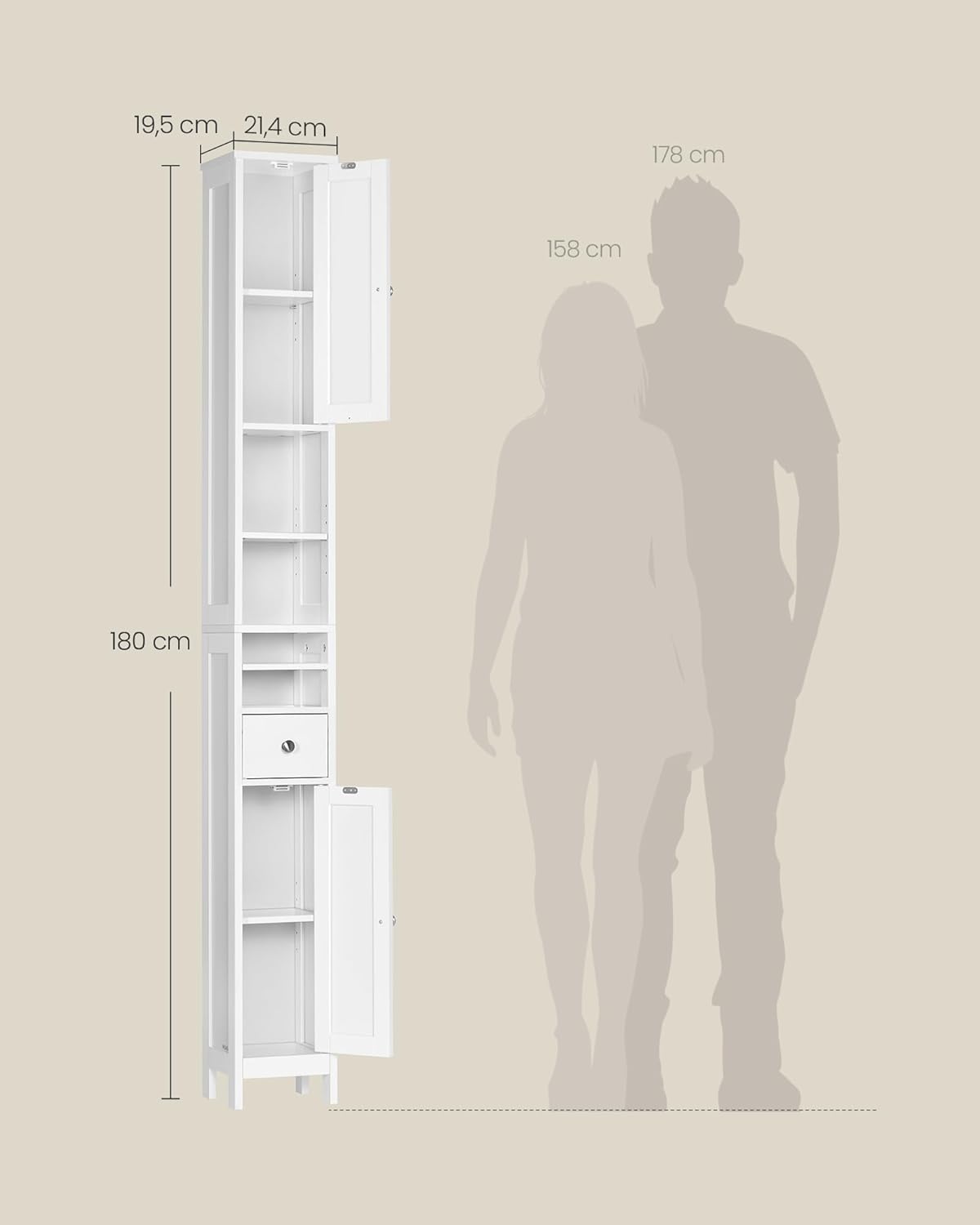 VASAGLE - colonne salle de bain moderne, étagères réglables, compacte BBC765W01