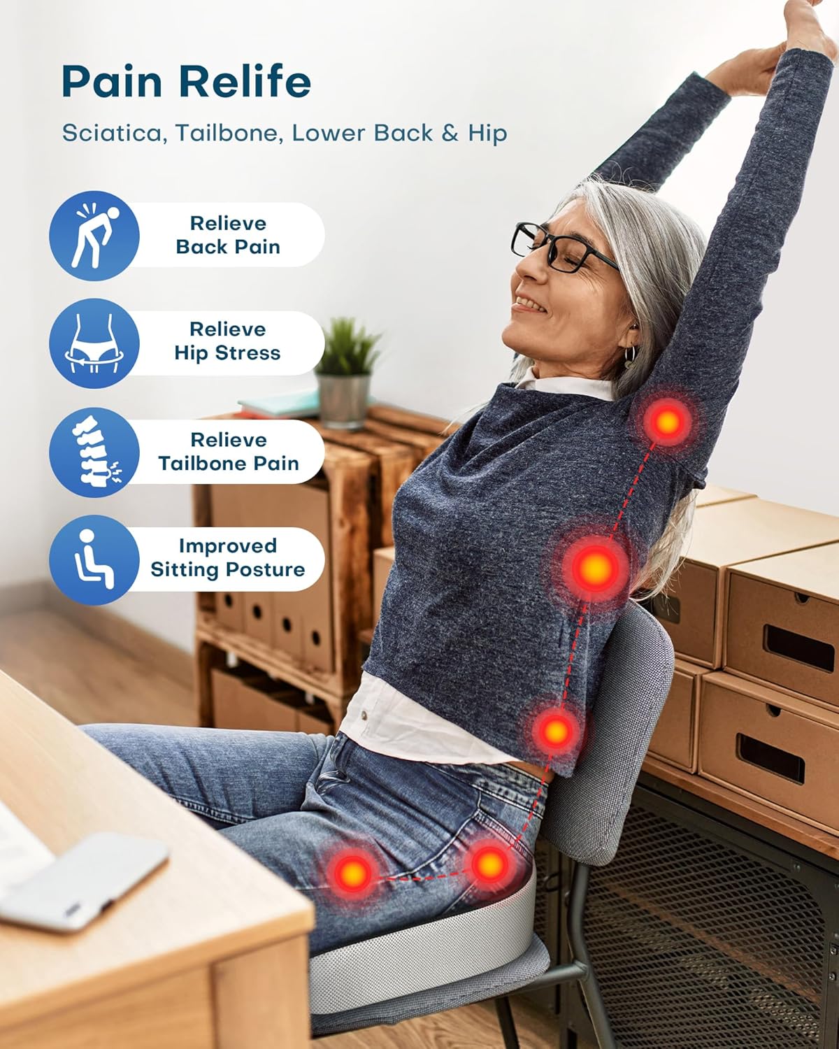 Feagar - Coussin Coccyx XXL - mousse mémoire, ergonomique, soulage hémorroïdes