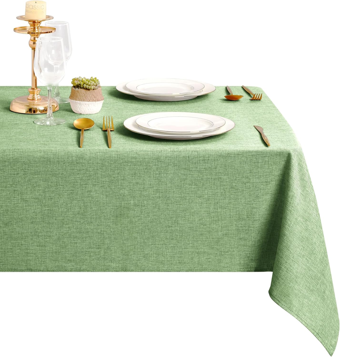 DWCN - Nappe aspect lin lavable 135x135cm, imperméable anti-tache, moderne