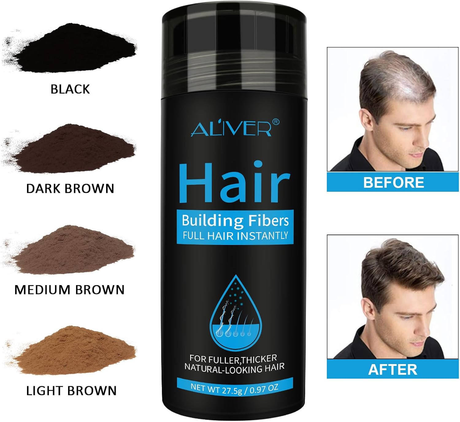 Fibres capillaires - spray applicateur -  poudre pro - brun moyen, correcteur perte cheveux