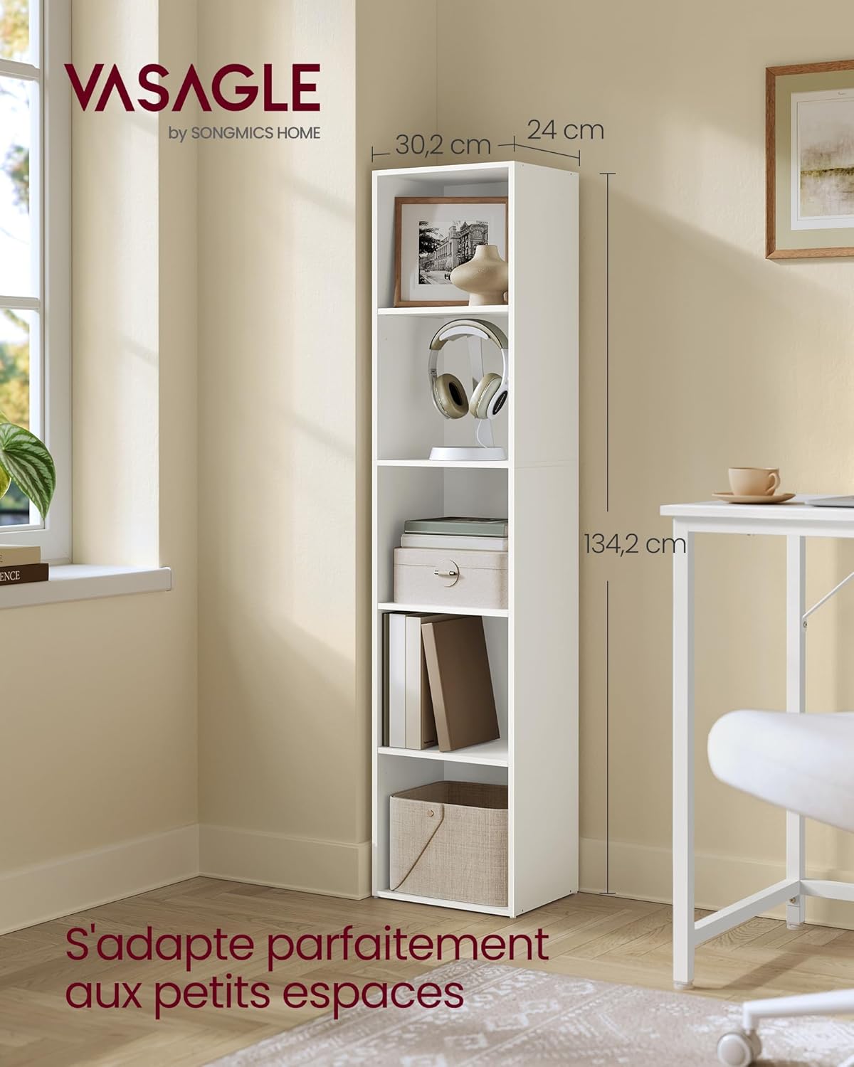 VASAGLE - bibliothèque 5 niveaux - 24x30,2x134,2 cm - rangement ouvert - LBC419W01