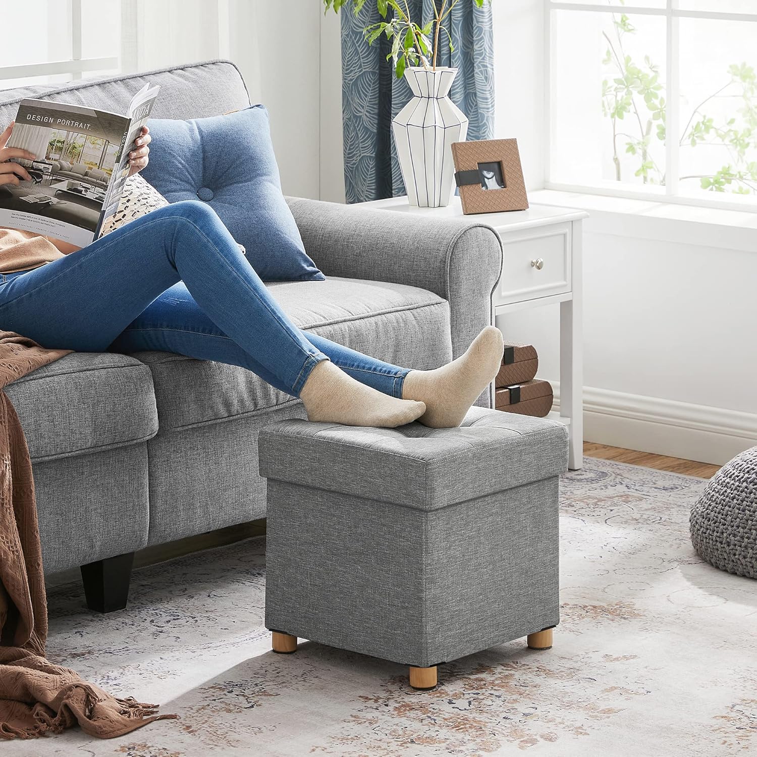 SONGMICS - pouf pliable 38x38x40 cm, rangement 300kg, LSF14GYX