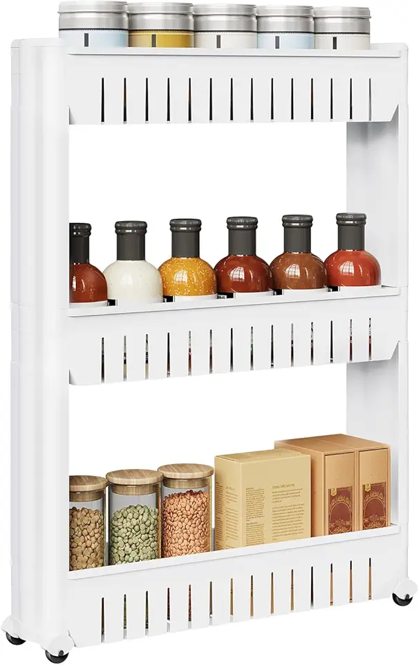 WOLTU - étagère de niche roulante 3 compartiments, blanc, compacte