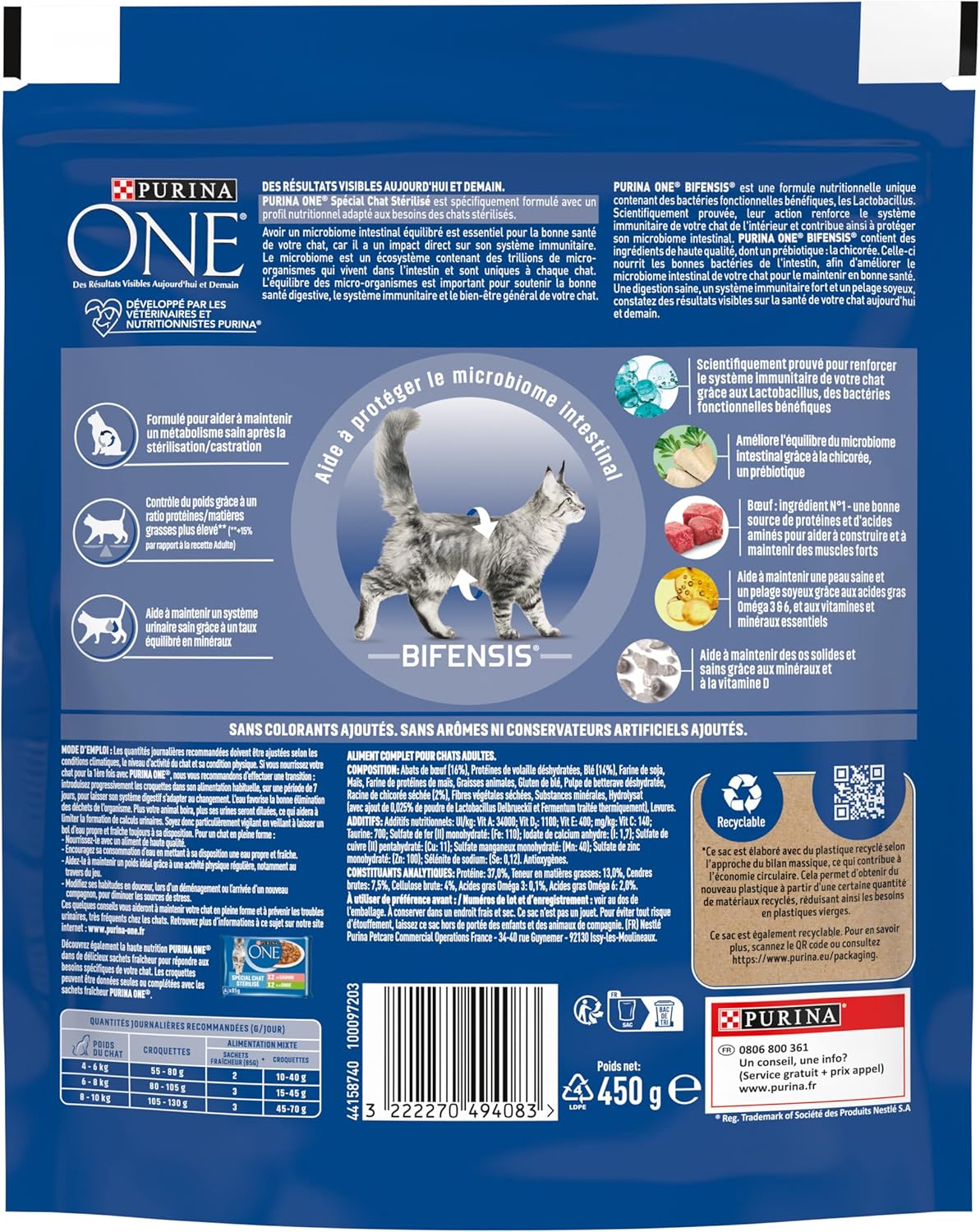 Purina One - Bifensis Chat Adulte - 10 x 450g - Immunité et urinaire sain