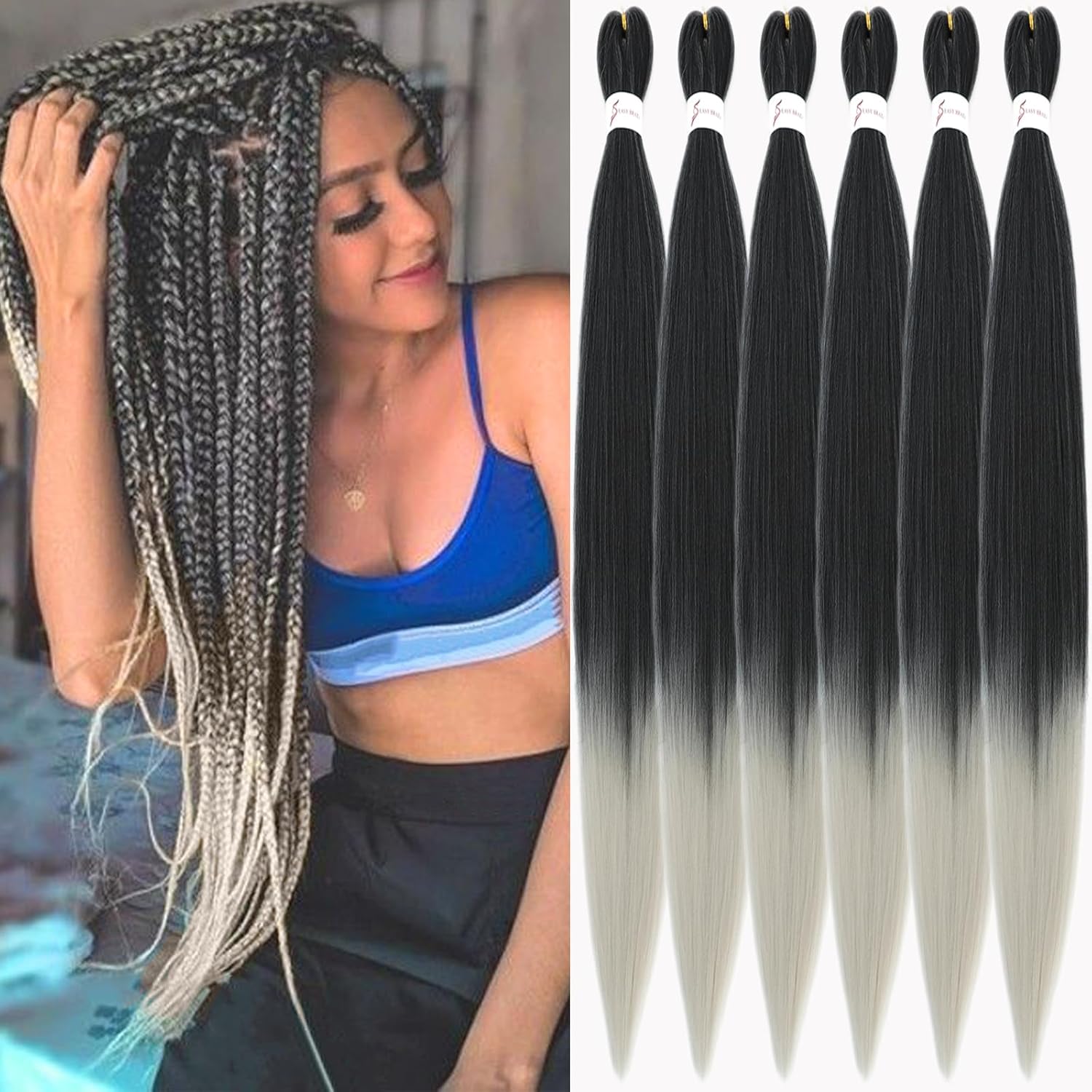 Rajout cheveux tressés - pré-étirés 30'' - Kanekalon gris/ombre - T1B/Argent#