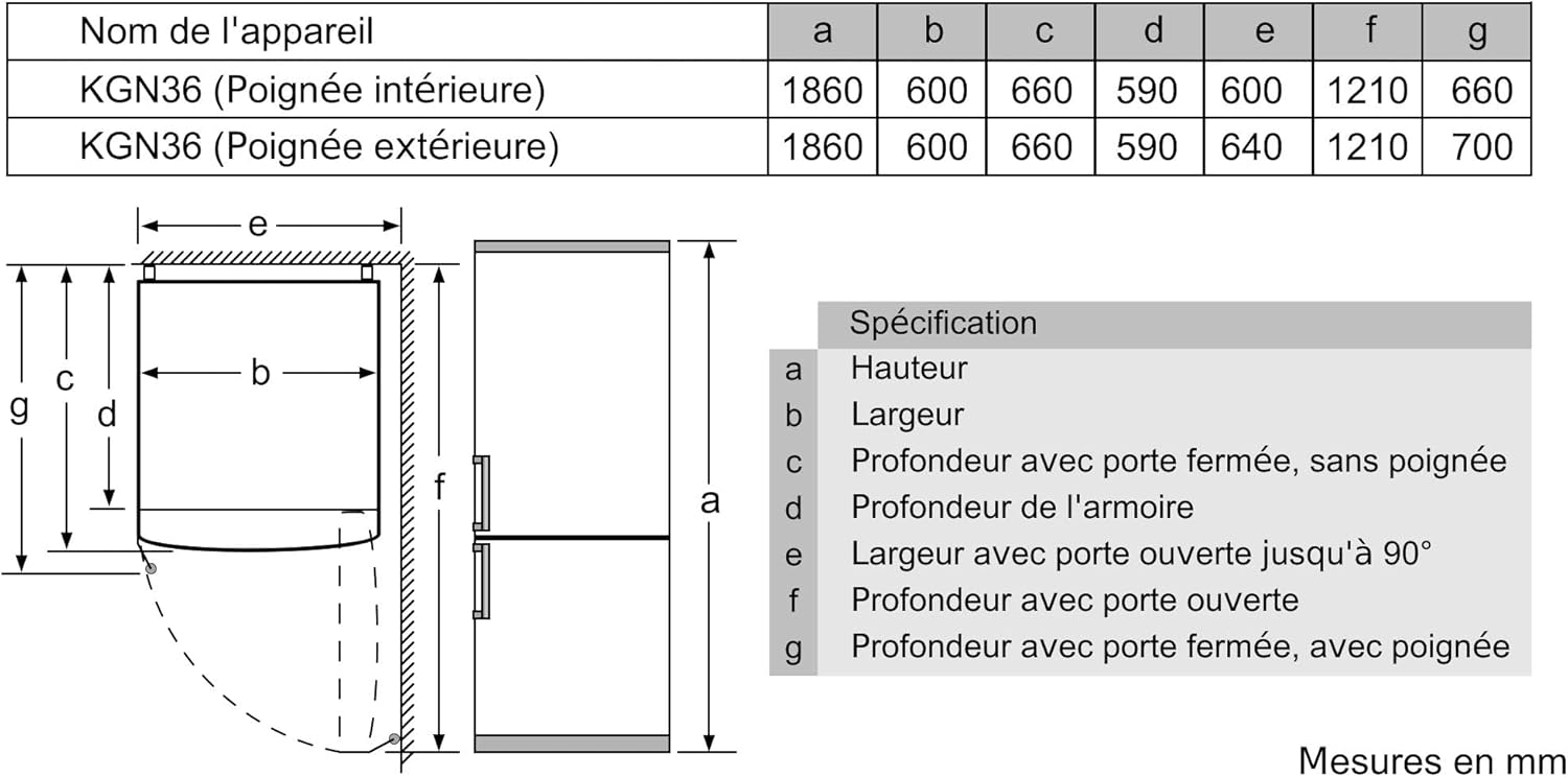 Bosch - KGN36VLED Série 4 - 186x60 cm - 326L - inox, KGN36VLED