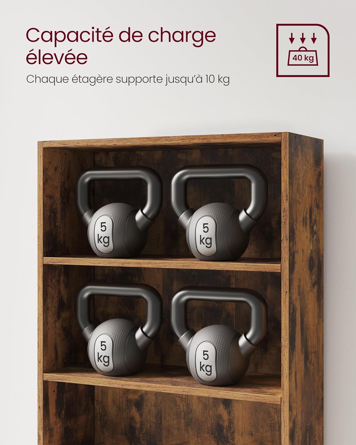 VASAGLE - bibliothèque 3 niveaux, 24x60x81,2cm, rangement ouvert, LBC163X01