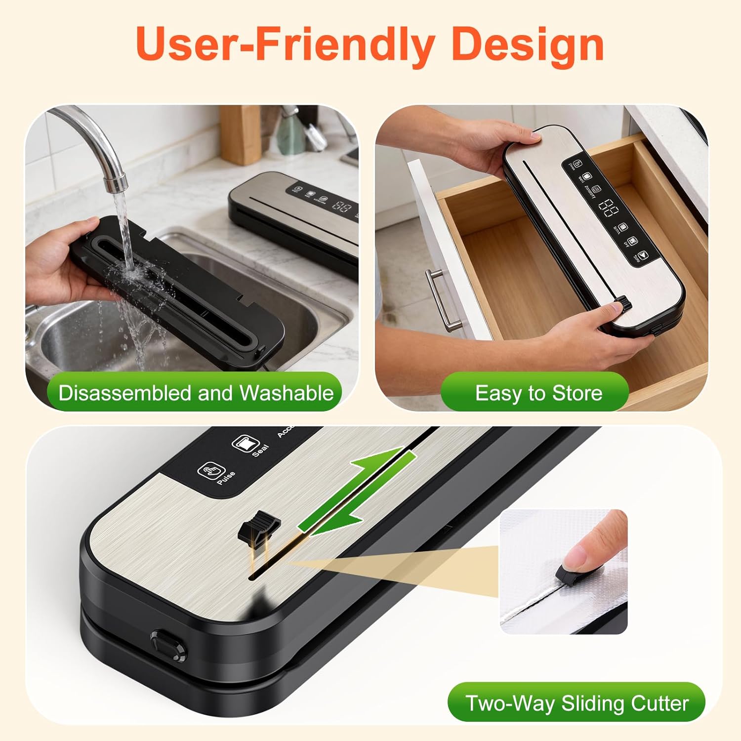 SHINER - Machine Sous Vide 6 en 1, 30cm, UV, Sec/Humide, 50 sacs