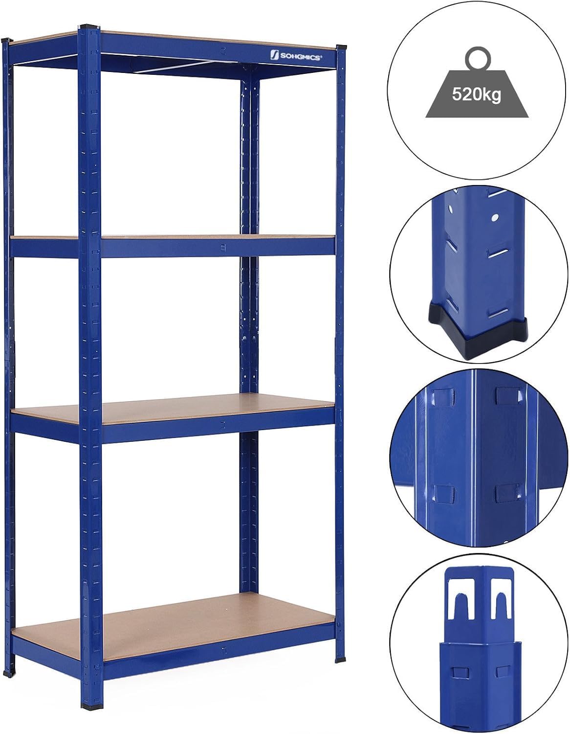 SONGMICS - étagère 4 niveaux, 40x80x160 cm, capacité 520 kg, GLR88Q