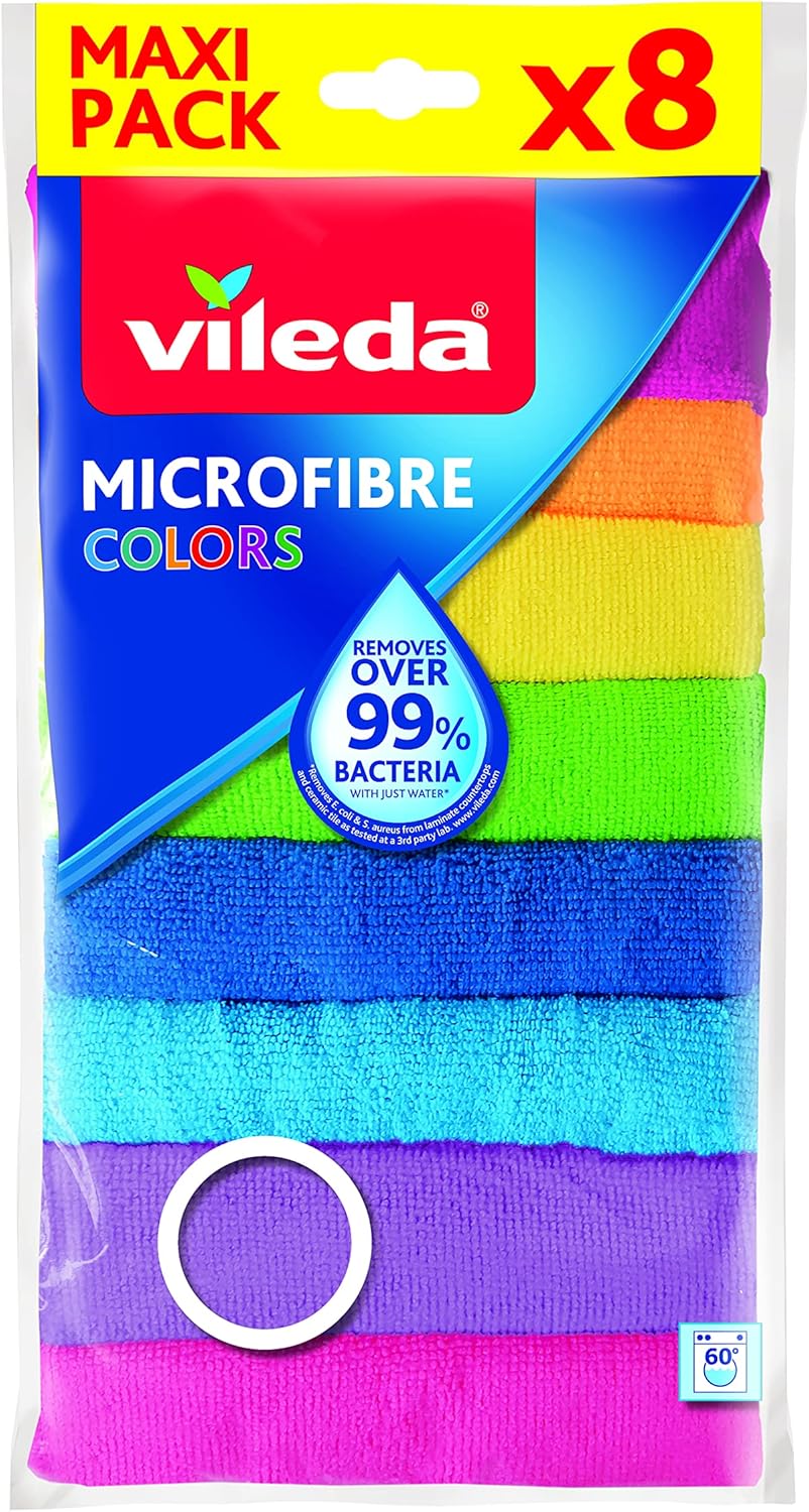Vileda - Colors lavettes microfibres - 8 pièces - dépoussiérantes, dégraissantes
