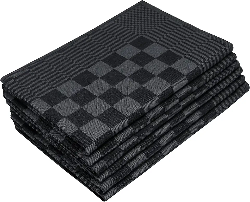 ZOLLNER - lot 6 torchons coton 65x65 cm, absorbants, lavables, Oeko-Tex