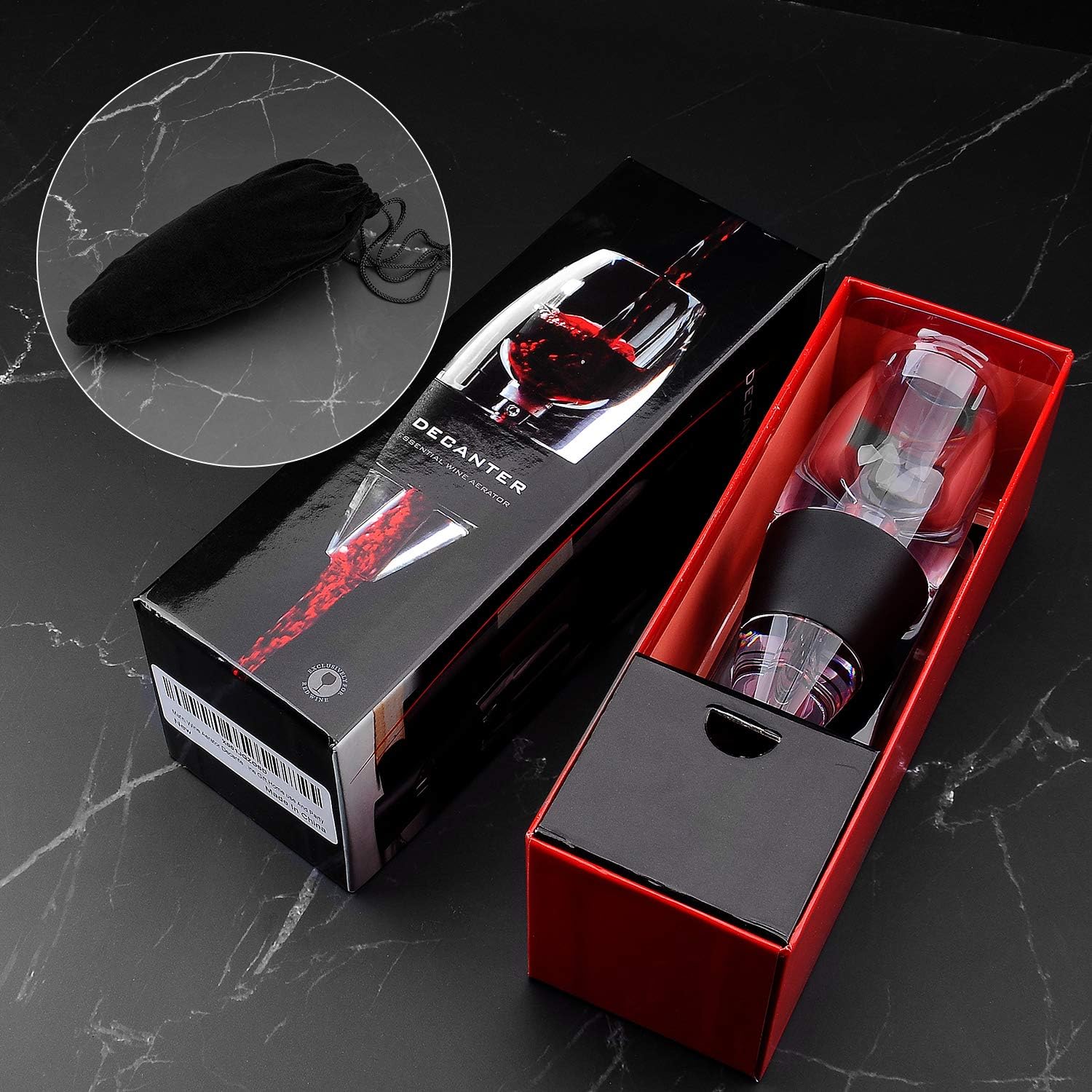 Aérateur à vin - noir avec support, décanteur pour vin rouge