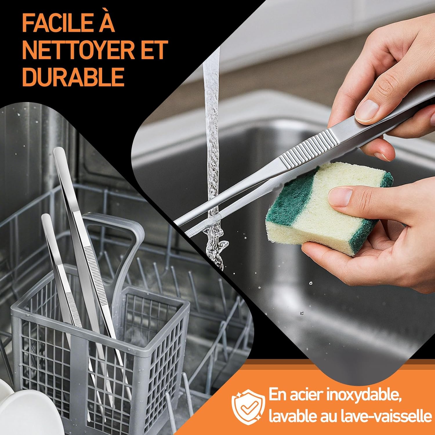 Pince Cuisine - lot de 2, inox, 30cm et 20cm, cuisson et grill