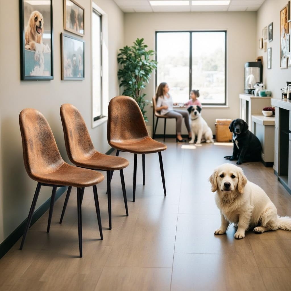 Chaises salle à manger - lot de 4, suédine marron, pieds métal noir, style rétro vintage
