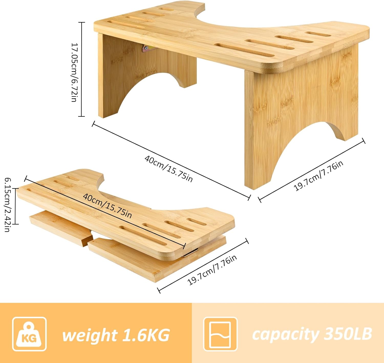 Tabouret de toilette bambou - pliable, ergonomique, portable - confort intestinal