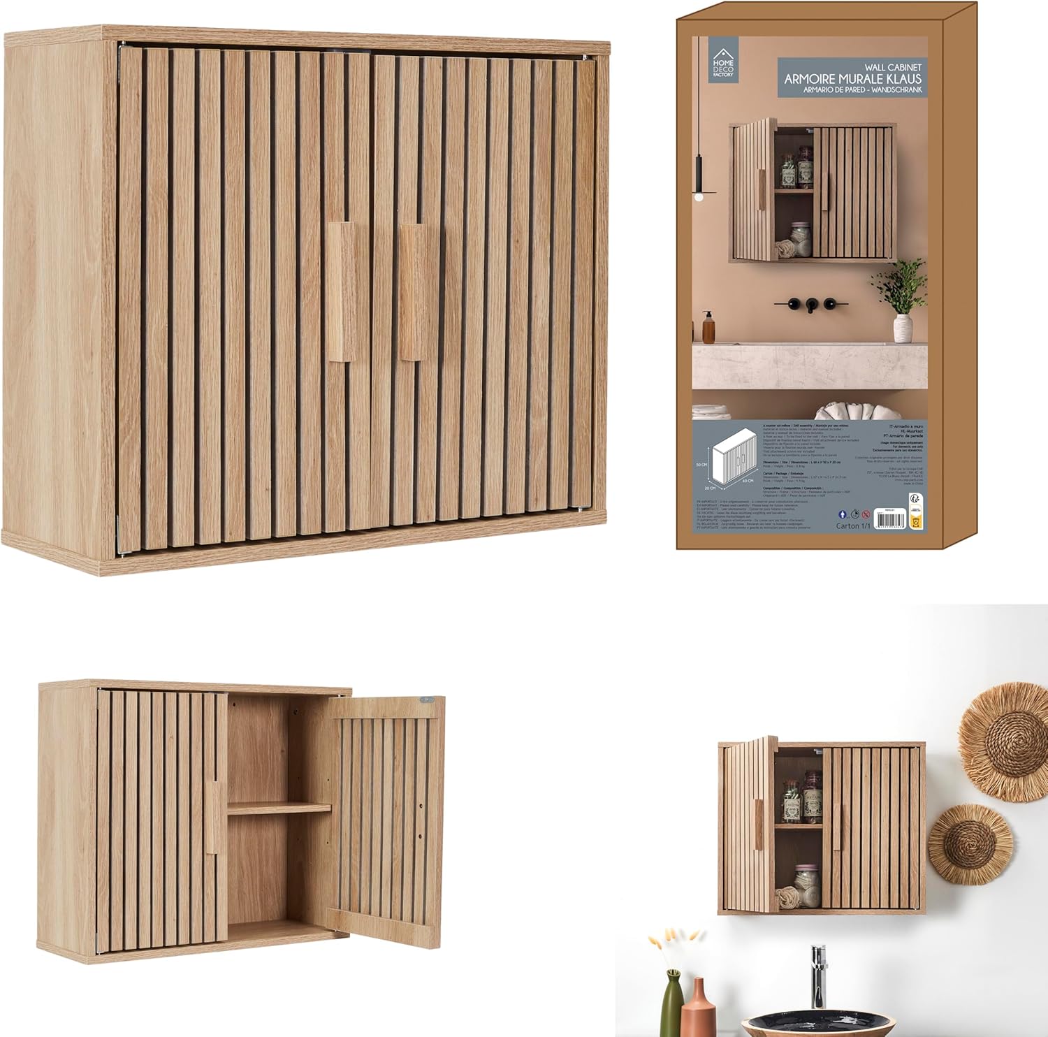 HOME DECO FACTORY - Armoire murale Natural Crush, 60x50x20cm, salle de bain, HD0221