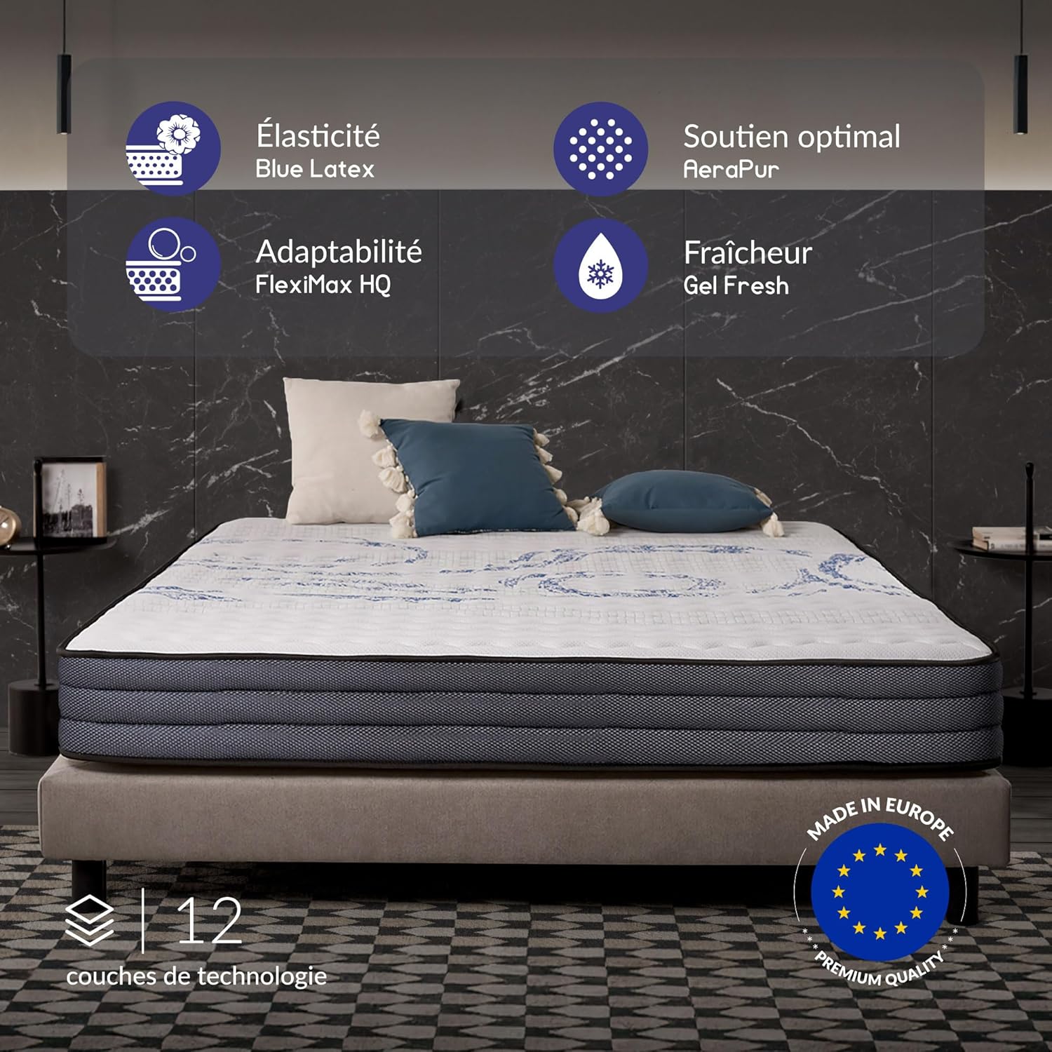 Naturalex - PerfectSleep - 140x200 cm - mousse mémoire, latex, 7 zones, réversible
