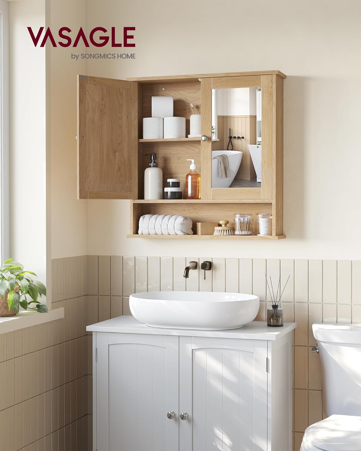 VASAGLE - armoire murale salle de bain - 13x56,5x58,5cm - 2 portes miroir et étagère réglable LHC003Y01