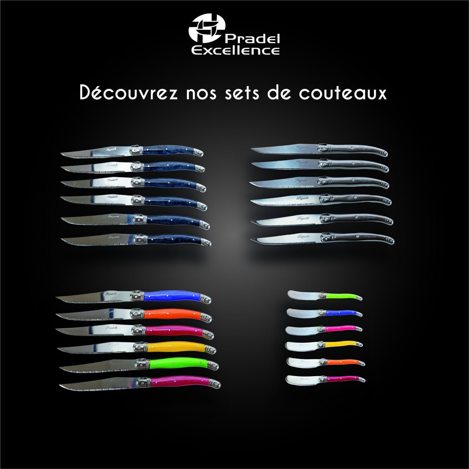 Pradel - Laguiole Excellence - 6 tartineurs 7cm inox, manches marbrés, PCOR009003