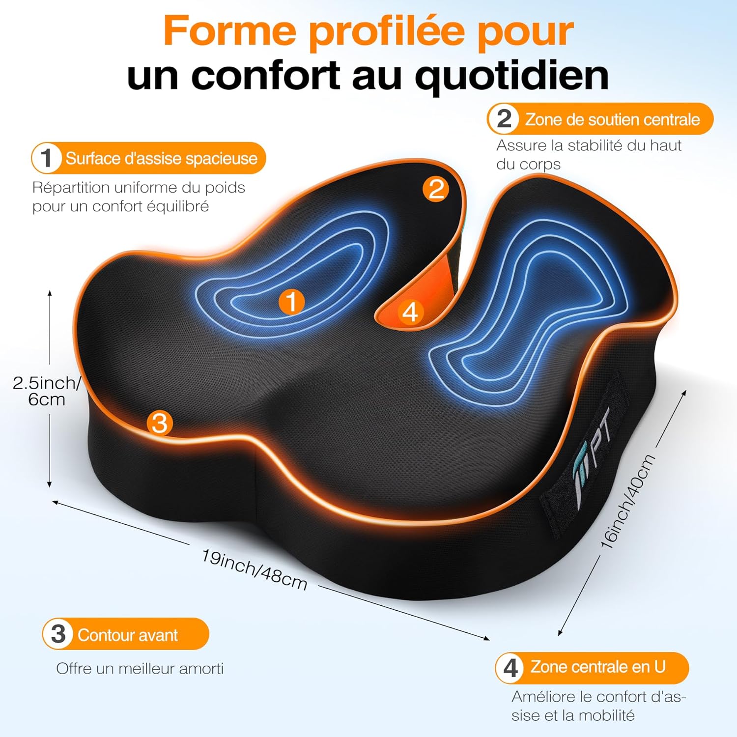 Coussin de chaise mémoire de forme - ergonomique, antidérapant - confort prolongé - pour bureau ou voiture