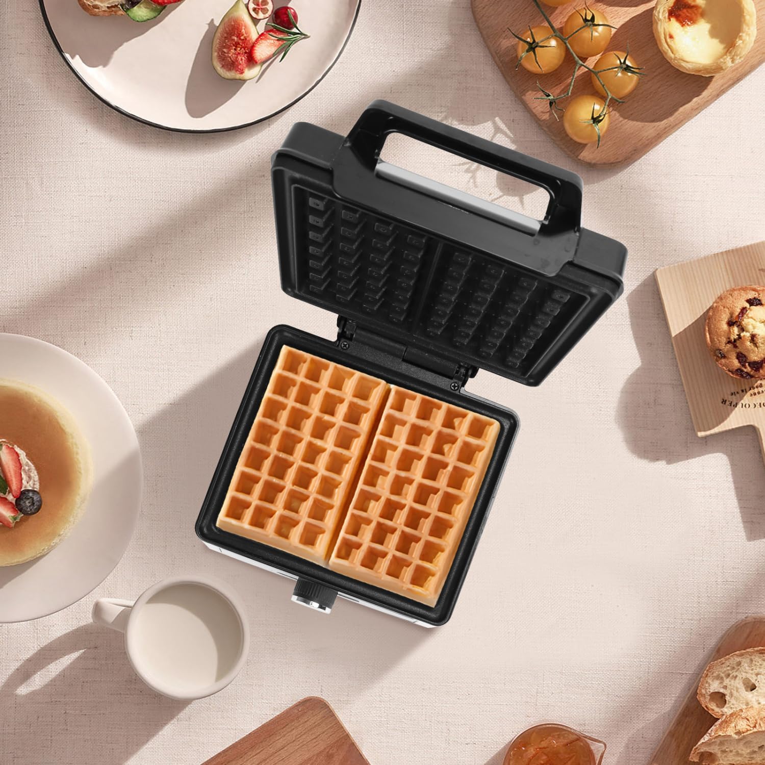 Aigostar - Gaufrier inox 1600W, 20,2x17,2x2 cm, plaques antiadhésives, température réglable