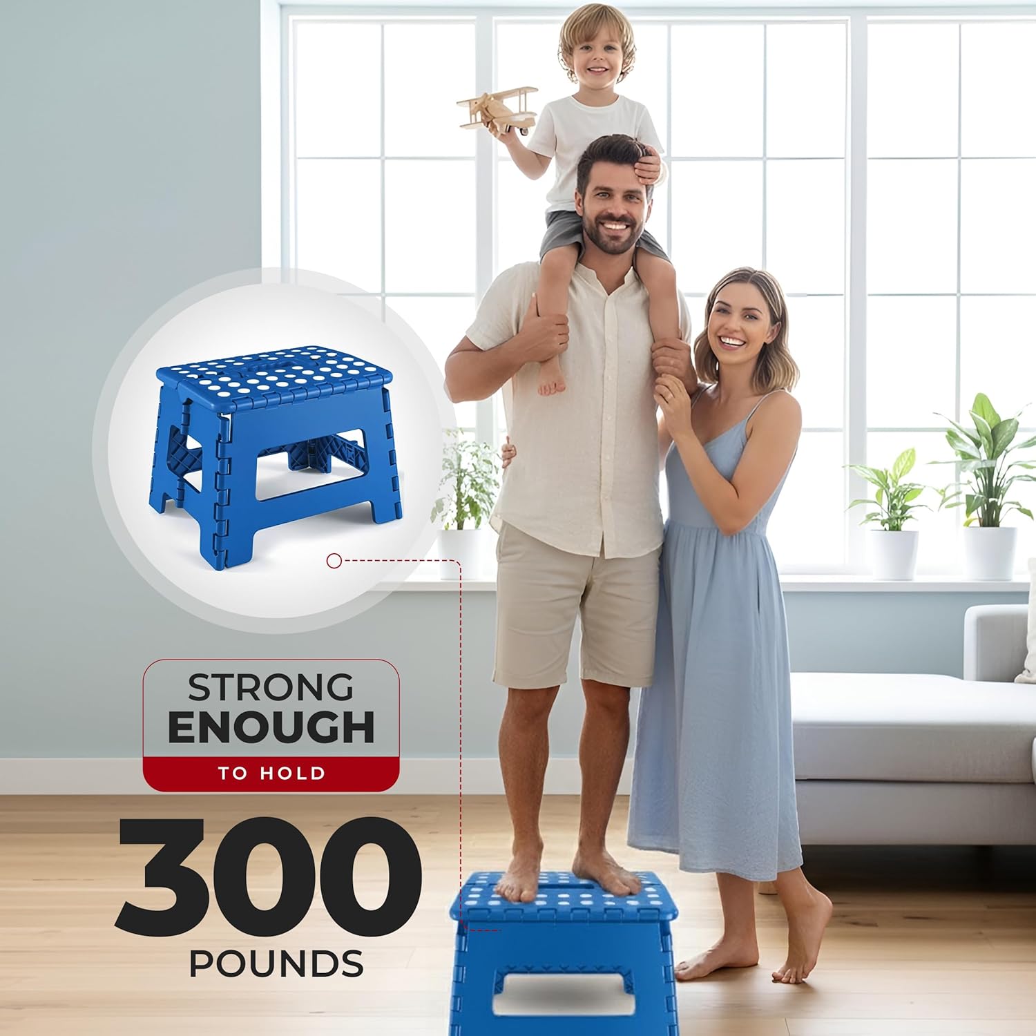 Utopia Home - Tabouret pliant 23cm - surface antidérapante, poignée, robuste, charge 272kg, bleu