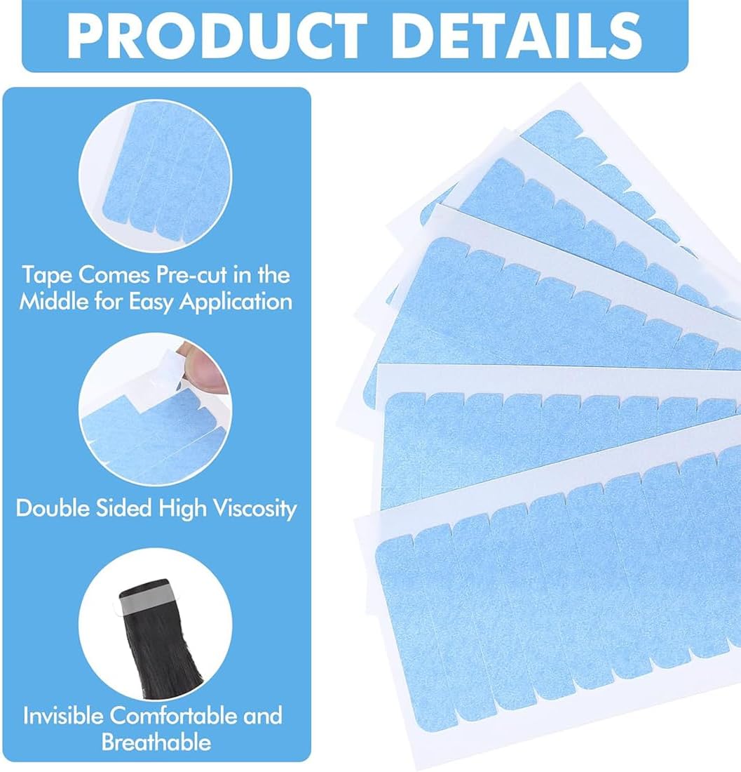 Bande adhésive extensions cheveux - 4x0,8cm - double face, lot 120