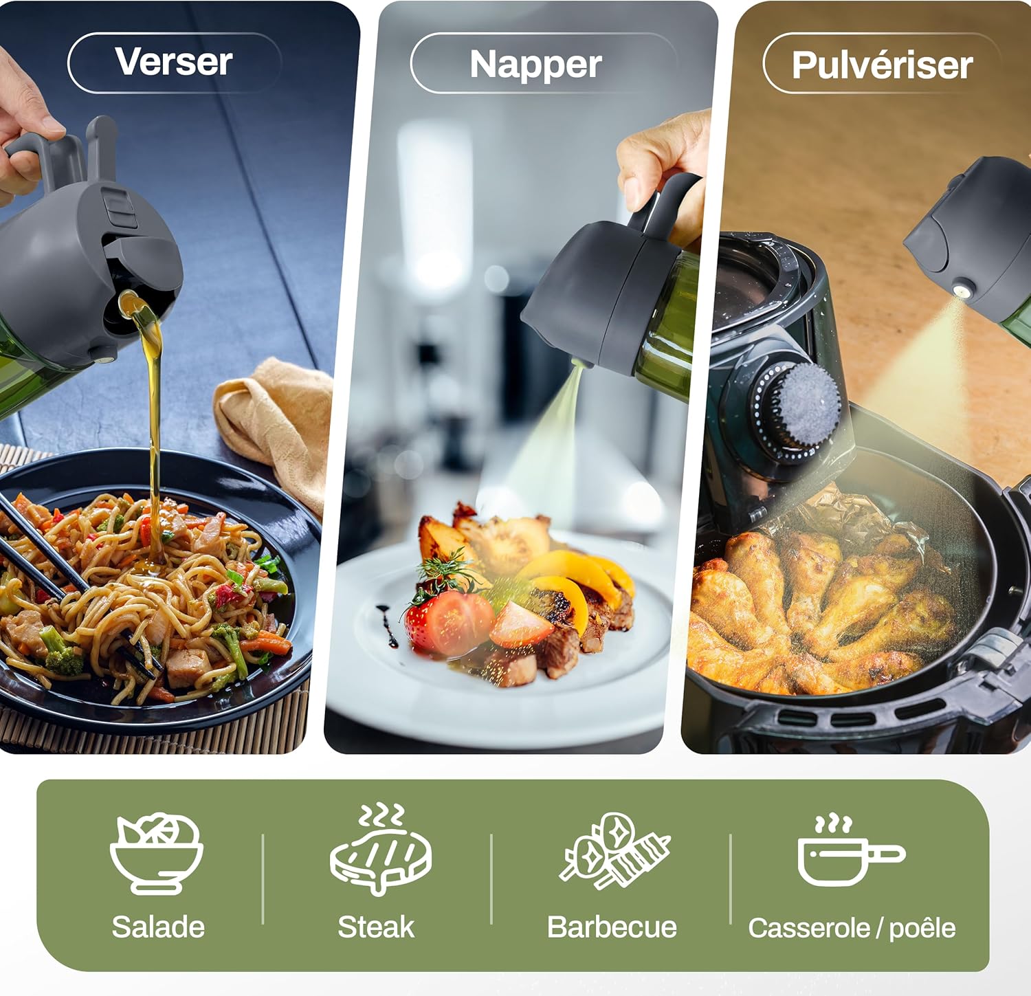 PORTENTUM - spray huile cuisine 2 en 1 - 470ml - verre vert, protection lumière