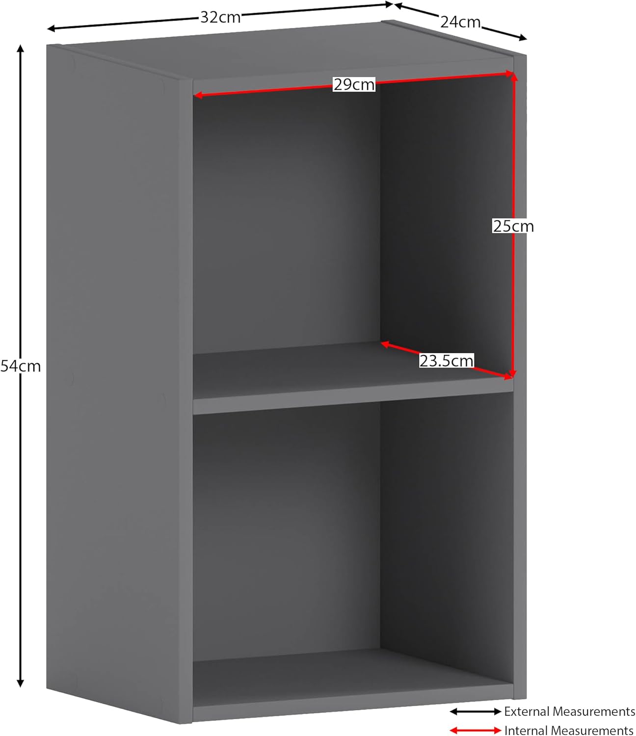 Vida Designs - Oxford 2 niveaux - 54x32x24cm - Bibliothèque moderne, gris