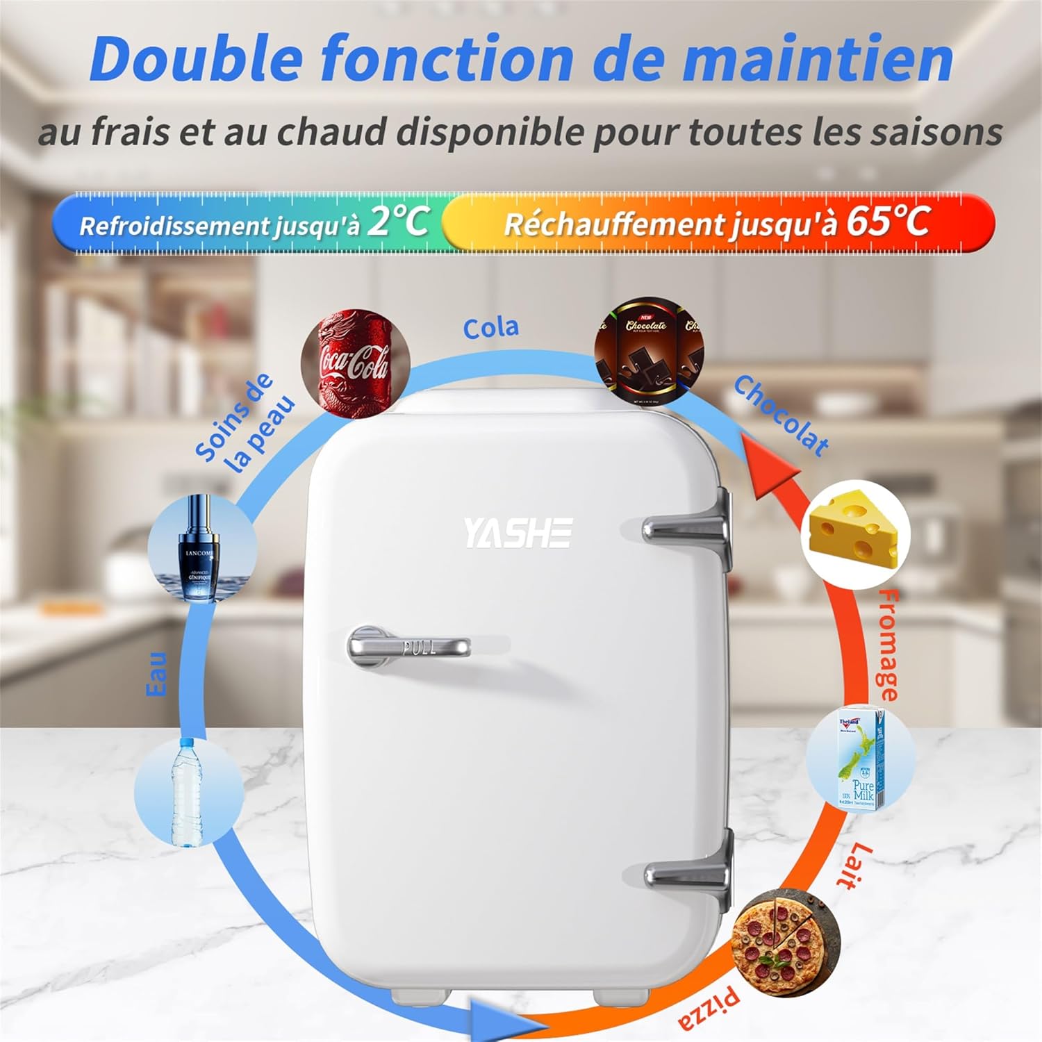 YASHE - Mini Frigo 4L - compact, 6 canettes, portable, blanc