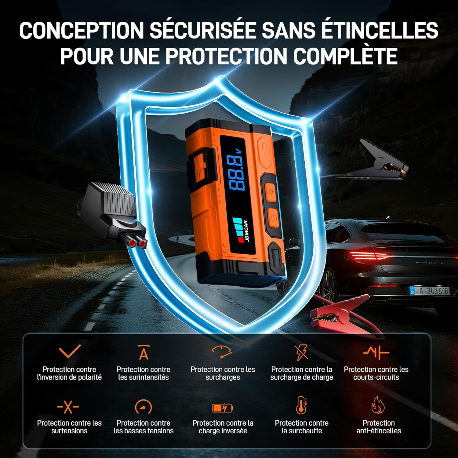 JDMCAR - Booster Batterie Série 7000A, 14.8V, LED, 9L Essence, 8.5L Diesel
