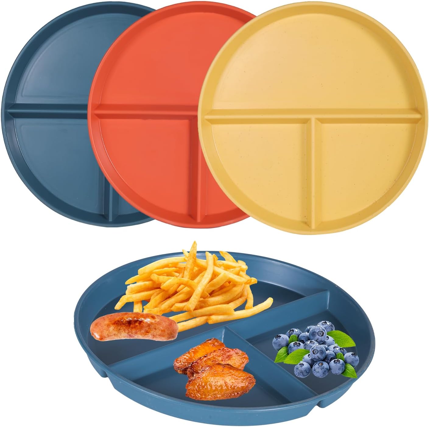 Assiettes divisées - set 3pcs - 22,5cm - incassable, réutilisables, contrôle portions
