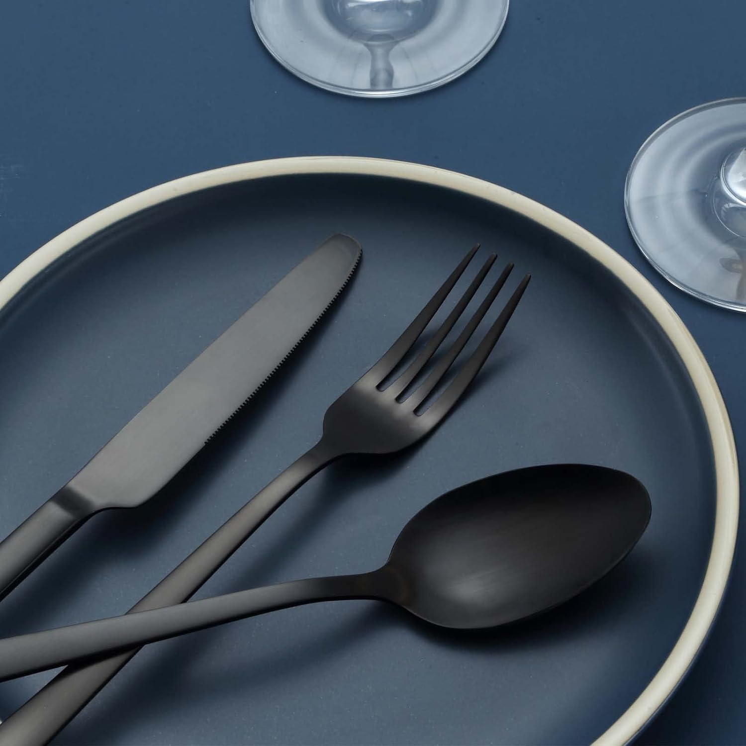 Hunnycook - couverts 60 pièces - design noir, inox, lavable, 12 pers