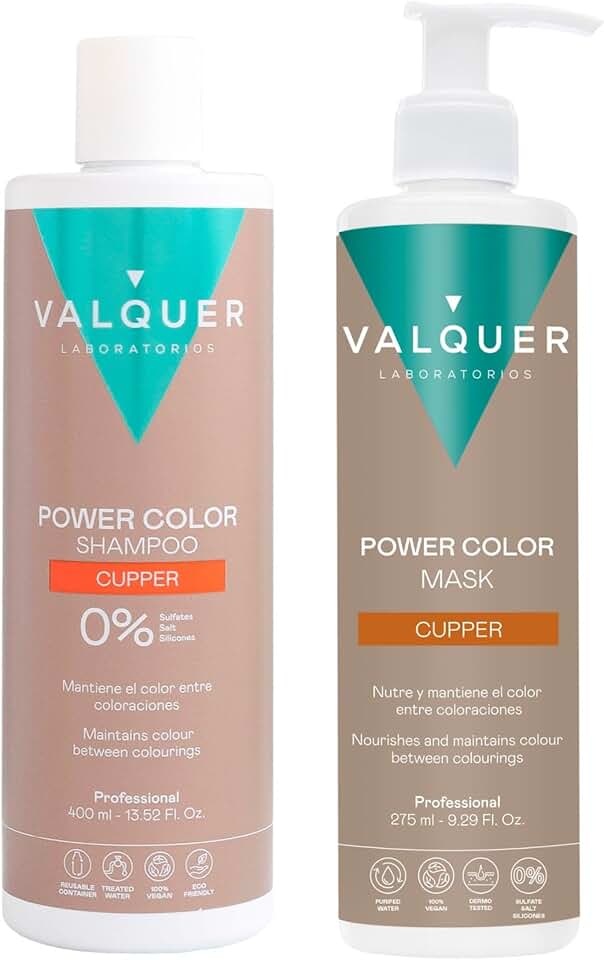 Valquer - Pack Power Color - 400 ml + 275 ml - shampooing et masque cheveux cuivrés