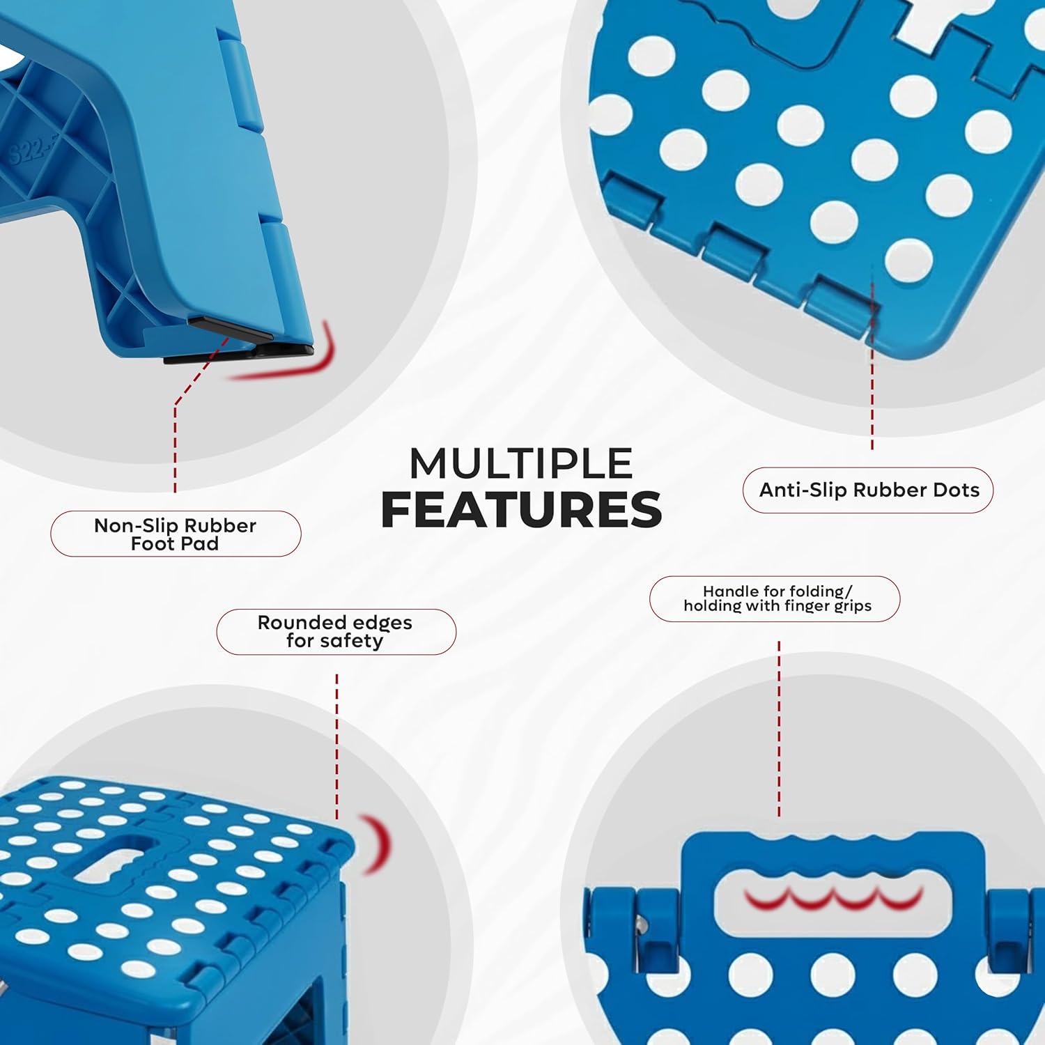 Utopia Home - Tabouret pliant 23cm - surface antidérapante, poignée, robuste, charge 272kg, bleu