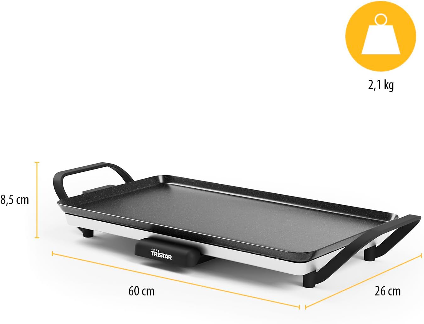 Tristar - Table Grill Slim M - 46x26 cm - Thermostat réglable, poignées amovibles, revêtement antiadhésif - BP-2667