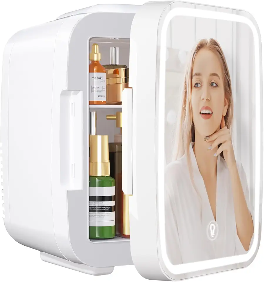 YASHE - Mini frigo chambre 4L, miroir LED, chauffe/refroidit, portable